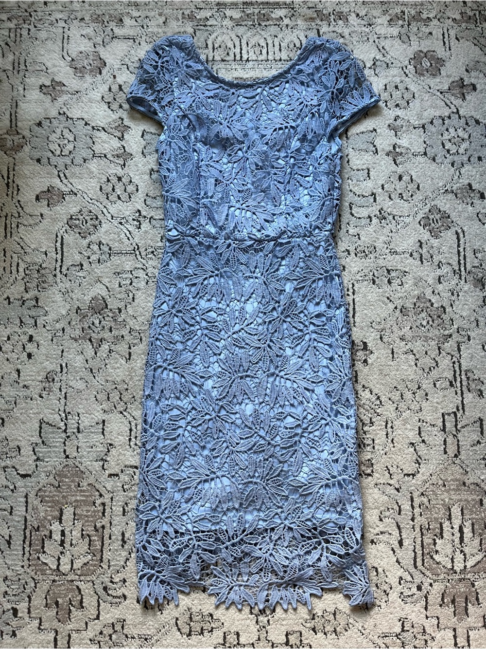 Lulus Light Blue Intricate Lace Scalloped Hem Short Sleeve Dress Size XS